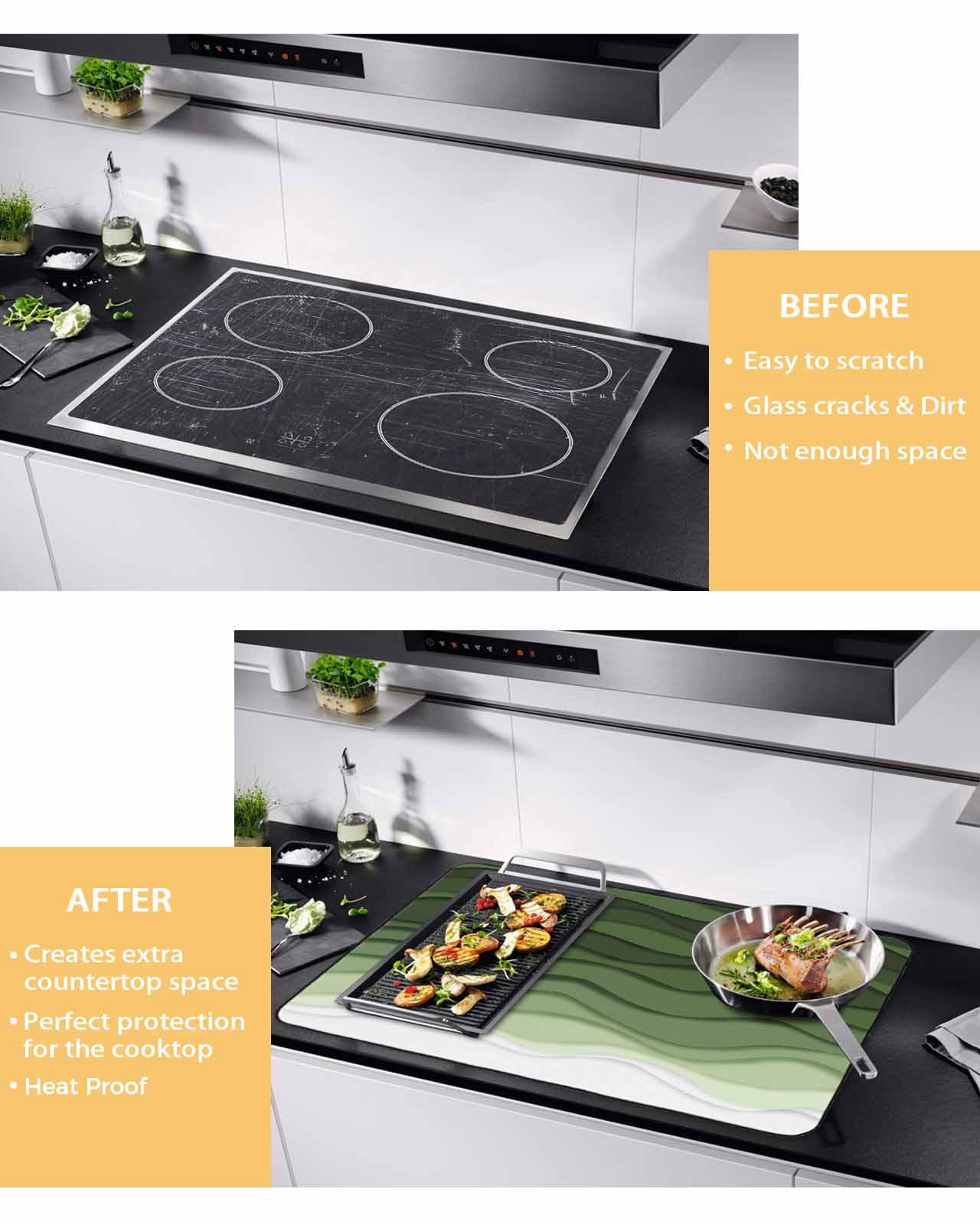 nqOlkjepod Large Induction Cooktop Protector Mat 24"x21", Green Ombre Stripes Stove Top Covers for Electric Stove, Modern Gradient Abstract Waves Art Stove Burner Cover Mats, Glass Top Stove Cover