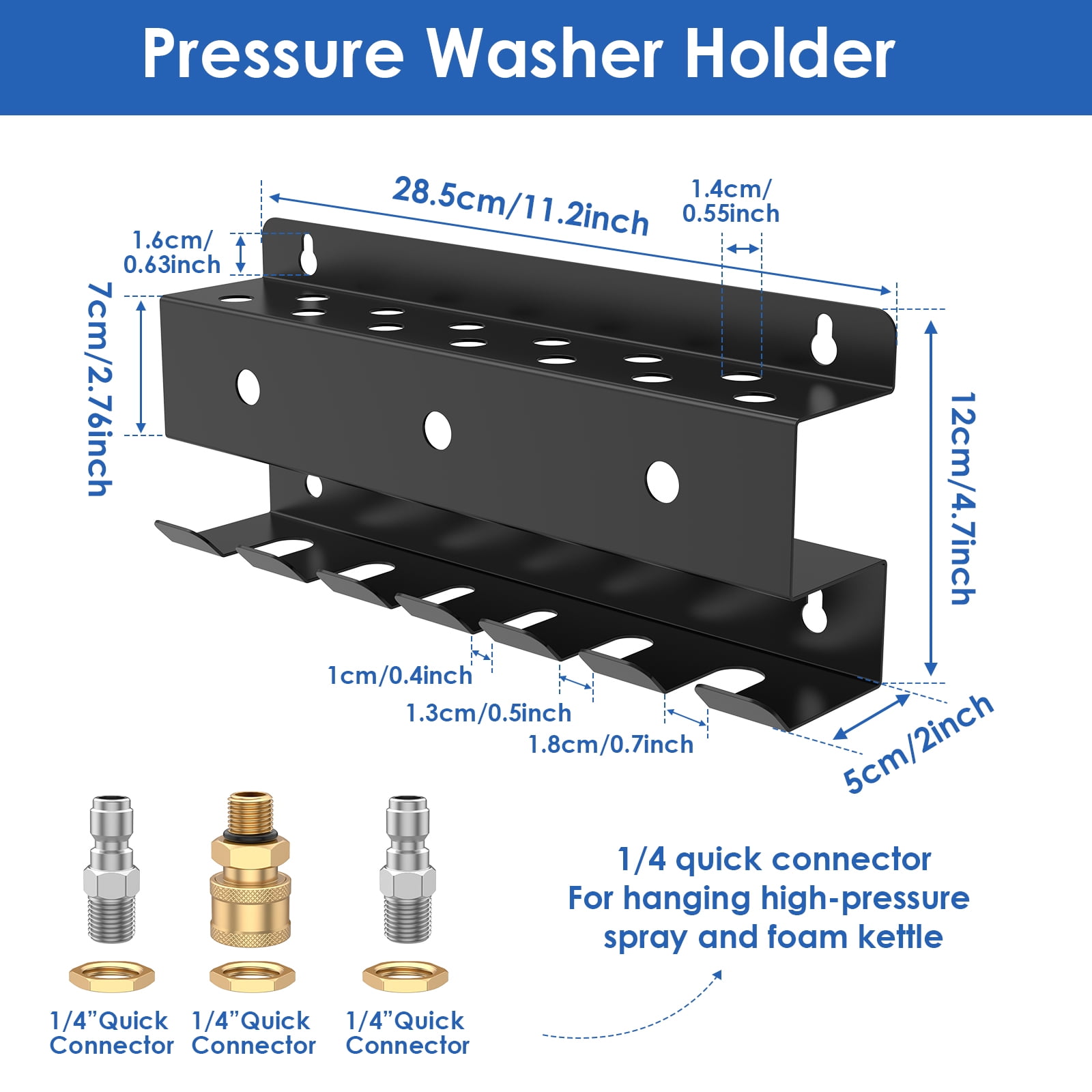 Pressure Washer Tool Organizer Rack Wall Mounted Thickened 1/4'' Car Wash Accessory Holder for Foam Cannon Wand Nozzle Tip