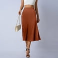 thumbnail image 5 of Ahabrexf Midi Satin Skirt for Women High Waist Side Slit Drapey Solid Color Skirt, 5 of 7