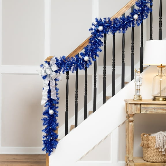 Northlight Pre-Lit Artificial Tinsel Christmas Garland - 9' x 8" - Blue - Clear Lights