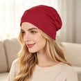 thumbnail image 7 of Domzle Turbans for Women Soft Solid Flower Hats pre Tied Slip on Head Scarves for Headcovering Lightweight Knit Base for Daily Wear Wine, 7 of 7