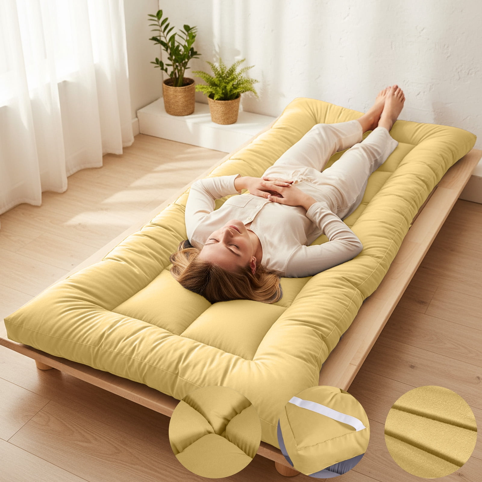 YHAICO Twin Mattresses Pressure Relief Mattress A Class Fiber Mattress Student Bed Tatami 3D Thickened Mattress 90x200cm Yellow