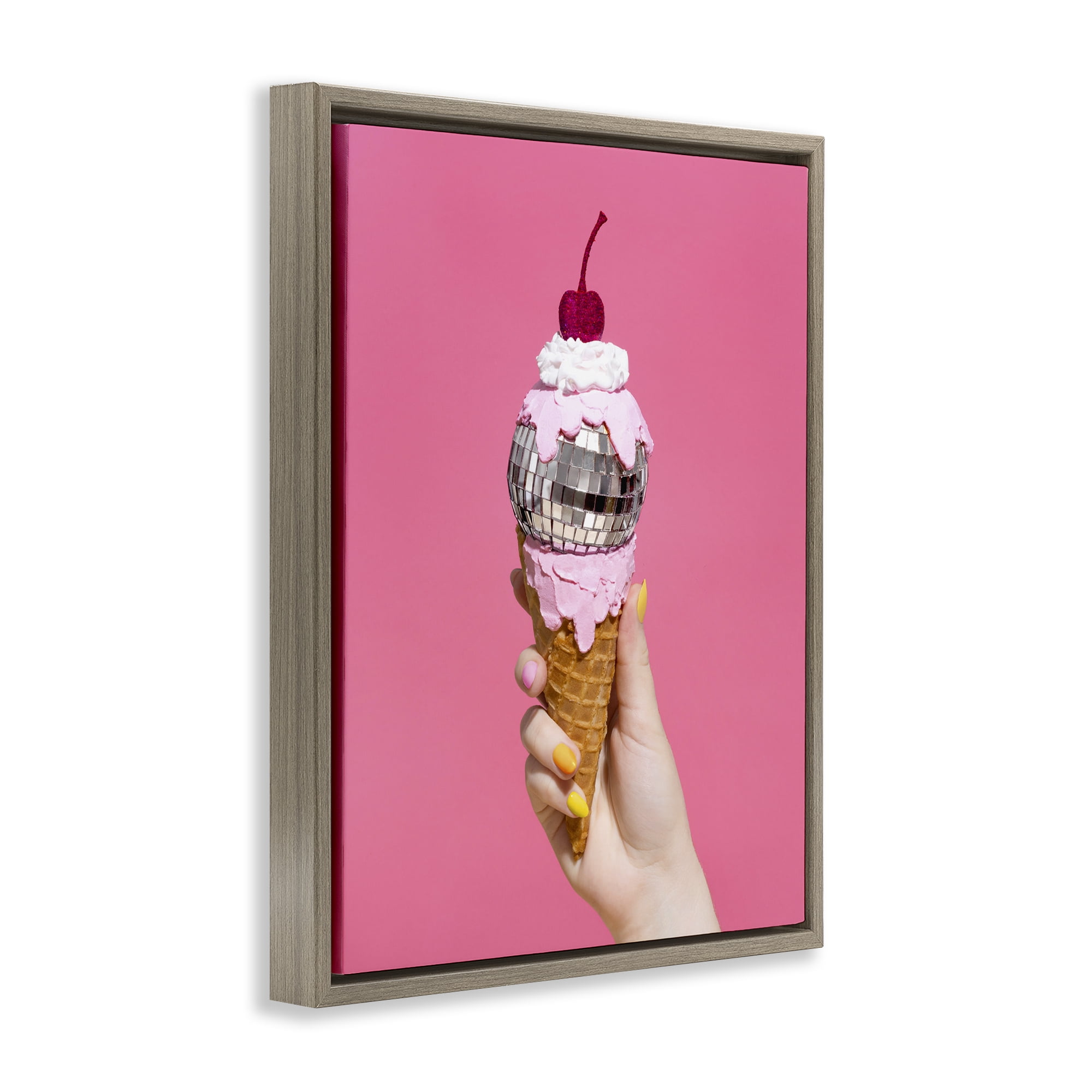 Stupell Industries Glam Disco Ice Cream Food & Beverage Painting Brown Floater Framed Art Print Wall Art, 25 x 31