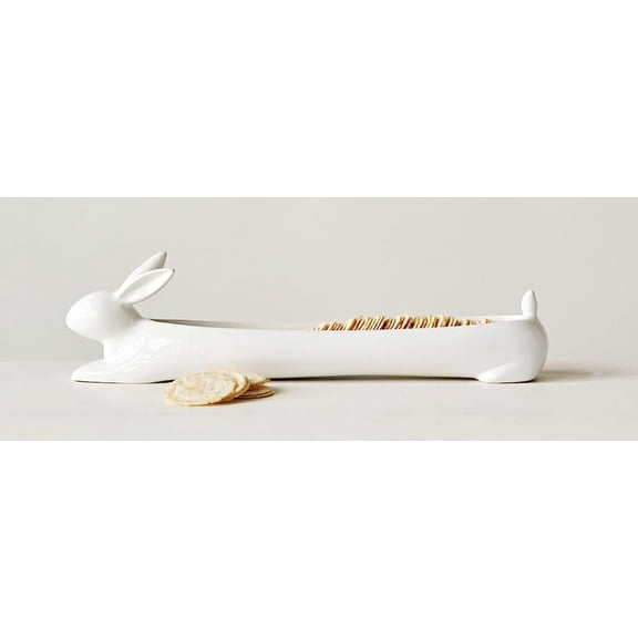 Bunny Rabbit White Ceramic Serving Platter Plate Cracker Dish Trays Serveware