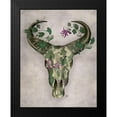thumbnail image 2 of Fab Funky 12x14 Black Modern Framed Museum Art Print Titled - Cow Skull and Passion Flowers, 2 of 5
