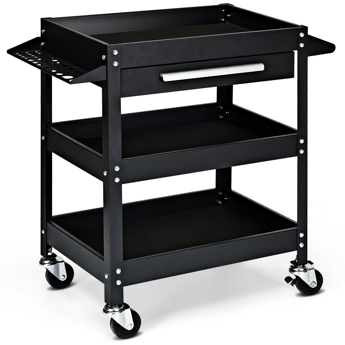 Costway Red 3-Tray Rolling Tool Cart With Drawer - Mechanic Cabinet Storage, 330lb Capacity