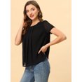 thumbnail image 3 of Unique Bargains Blouse d'Été Plissée à Manches Courtes en Chiffon pour Femmes Noir L, 3 of 5