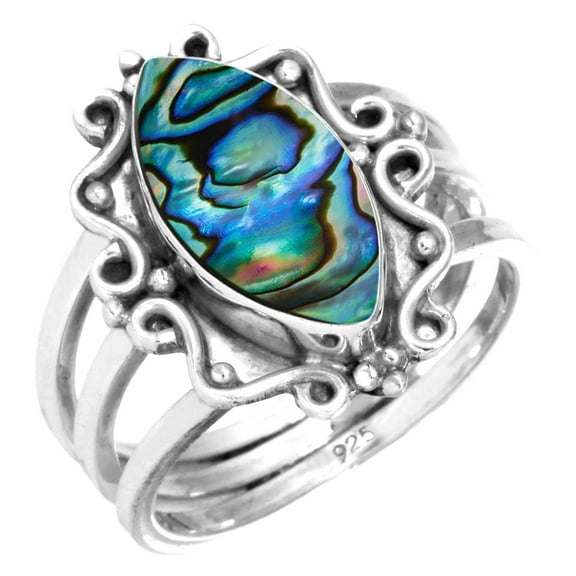 Natural Abalone Shell Ring 925 Sterling Silver Handmade Jewelry