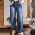thumbnail image 4 of Miqool Women's Wide Leg Jeans High Waist Cuffed Hem Denim Pants Baggy Stretchy Trousers with Pockets, 4 of 8