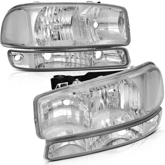 CCIYU Headlights Headlamps For GMC Sierra 1500 2500 3500 1999-2006,For GMC Yukon 1999-2006,For GMC Yukon XL 1500 2500 2000-2006 15850352 15850351 Chrome Housing Clear Reflector Clear Lens