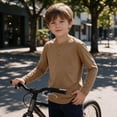 thumbnail image 5 of BLVB Boys Henley Long Sleeve T-Shirt Casual Crewneck Tops Loose Button Basic Tee Teen Kids Layer Clothes 5-15Y(Coffee,5-6 Years), 5 of 9