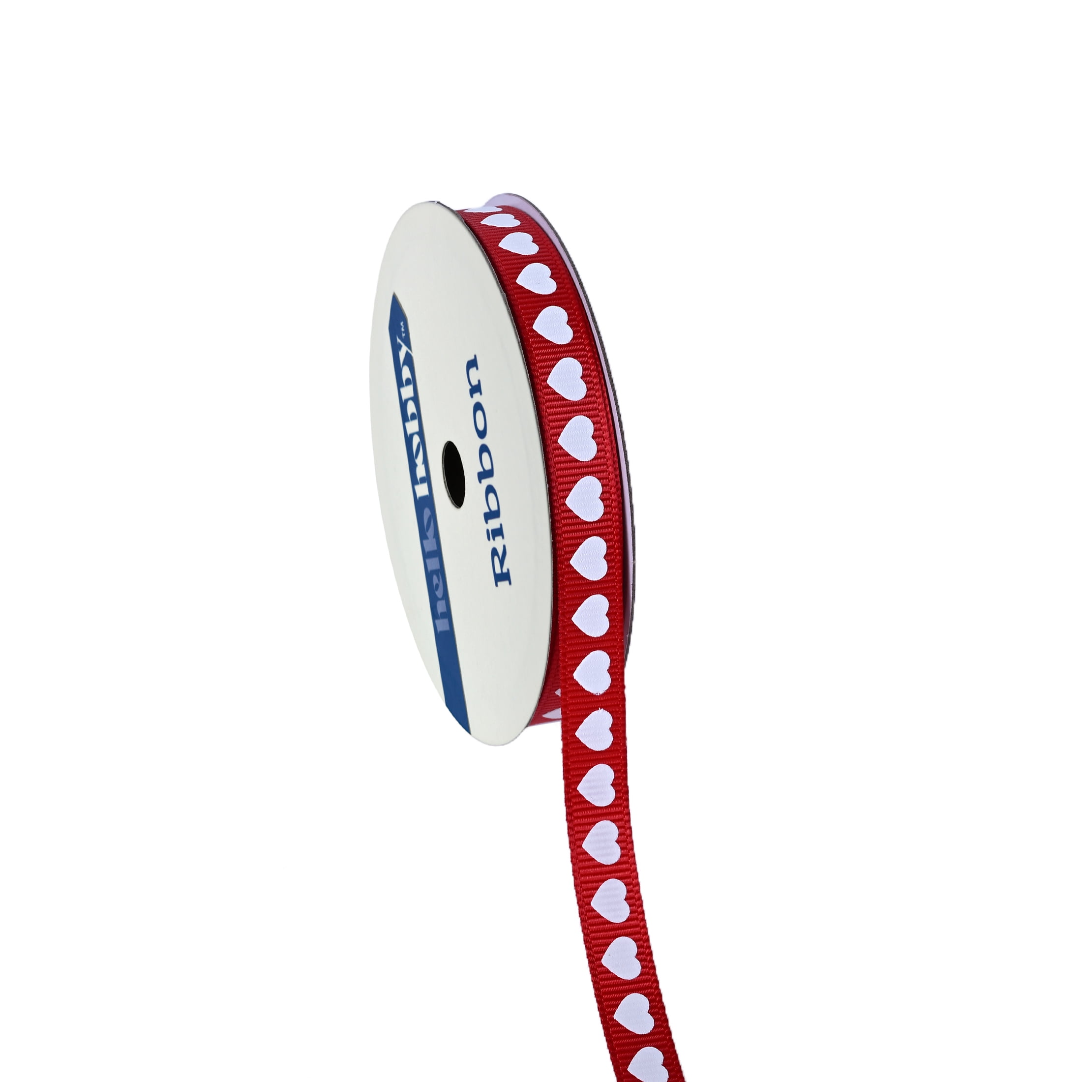 Gwen Studios 3/8" Red with White Hearts Grosgrain Ribbon, 7 Yards