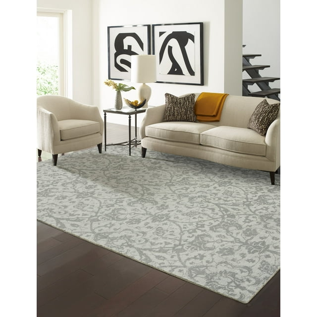 K2 Floor Style Jardin Hazy Platinum Hand Made Cotton Chenille Area Rug