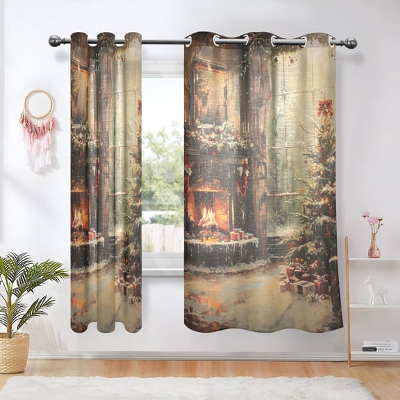 Christmas Blackout Curtains 63 inch Length 2 Panels Window Decoration Curtains for Bedroom Living Room