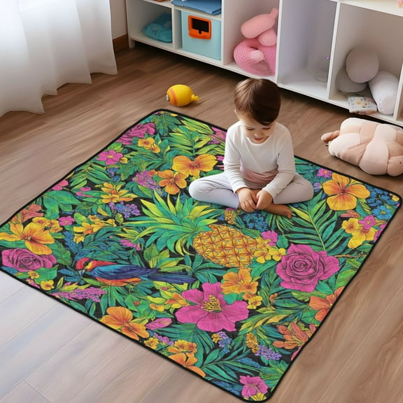 WOBOGO Tropical Pineapple Baby Playmats Extra Large Waterproof Rollable Activity Pads for Toddlers 50×50inch