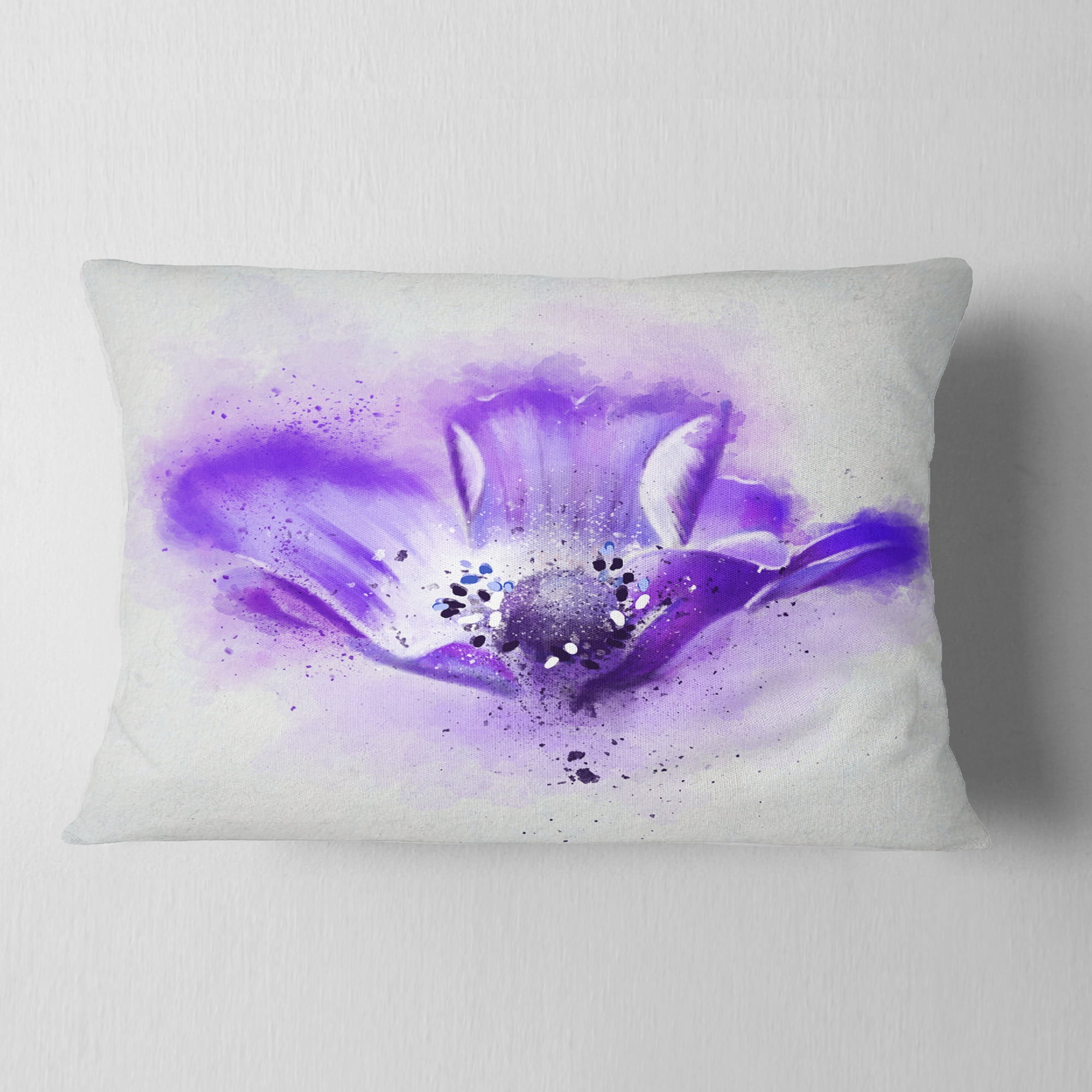 Designart Stylized Watercolor Poppy Flower - Floral Throw Pillow - 12x20