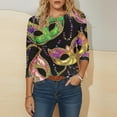 thumbnail image 4 of Gamivast Women Carnival Tops Plus Size 3/4 Sleeve Funny Mask Graphic Blouses Loose Fitted Crewneck Tunic Dressy T-Shirt Holiday Mardi Gras Pullover, 4 of 6