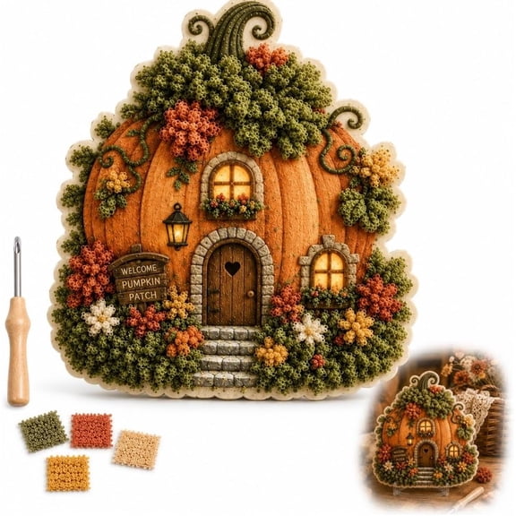 Whimsical Village 3D Fabric Poke Art Kit - 3D Fabric Poke Art Kit, Poke Art Kits for Adults Fabric (Pumpkin Patch)
