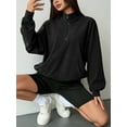 thumbnail image 5 of Fancyglim Sweatshirts for Women Oversized Fleece Tops Fall Half Zip Turtleneck Long Sleeve Pullover with Pockets Black 2XL, 5 of 7