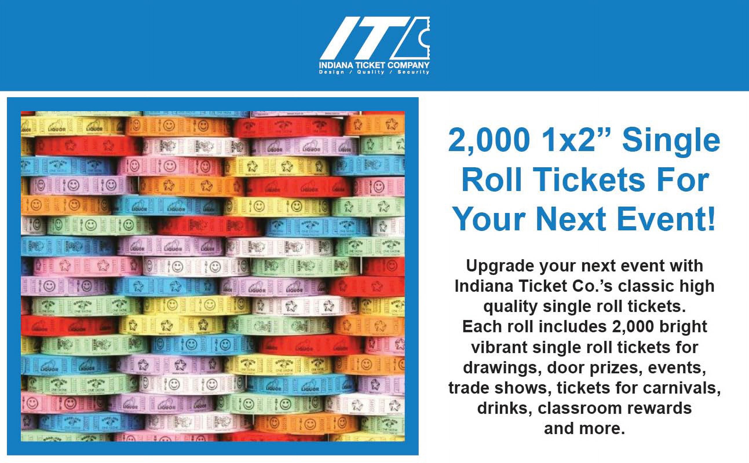 INDIANA TICKET CO. Smile Roll Tickets, 2000 Tickets Each, Blue, Red, Yellow, and Green, 4-Pack, 1x2, 8000 Total