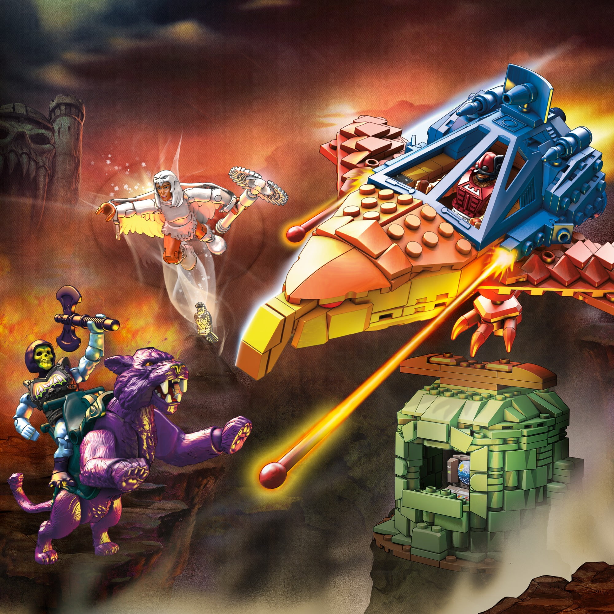 Mega Construx Masters of the Universe Panthor at Point Dread construction set with micro action figures, Building Toys for Kids (557 Pieces)