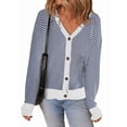thumbnail image 3 of Cardigans Décontractés pour Femmes à devant Ouvert, Manches Longues, Tricot Épais, Rayés, Chandails, Manteaux, Bleu, TG, 3 of 8