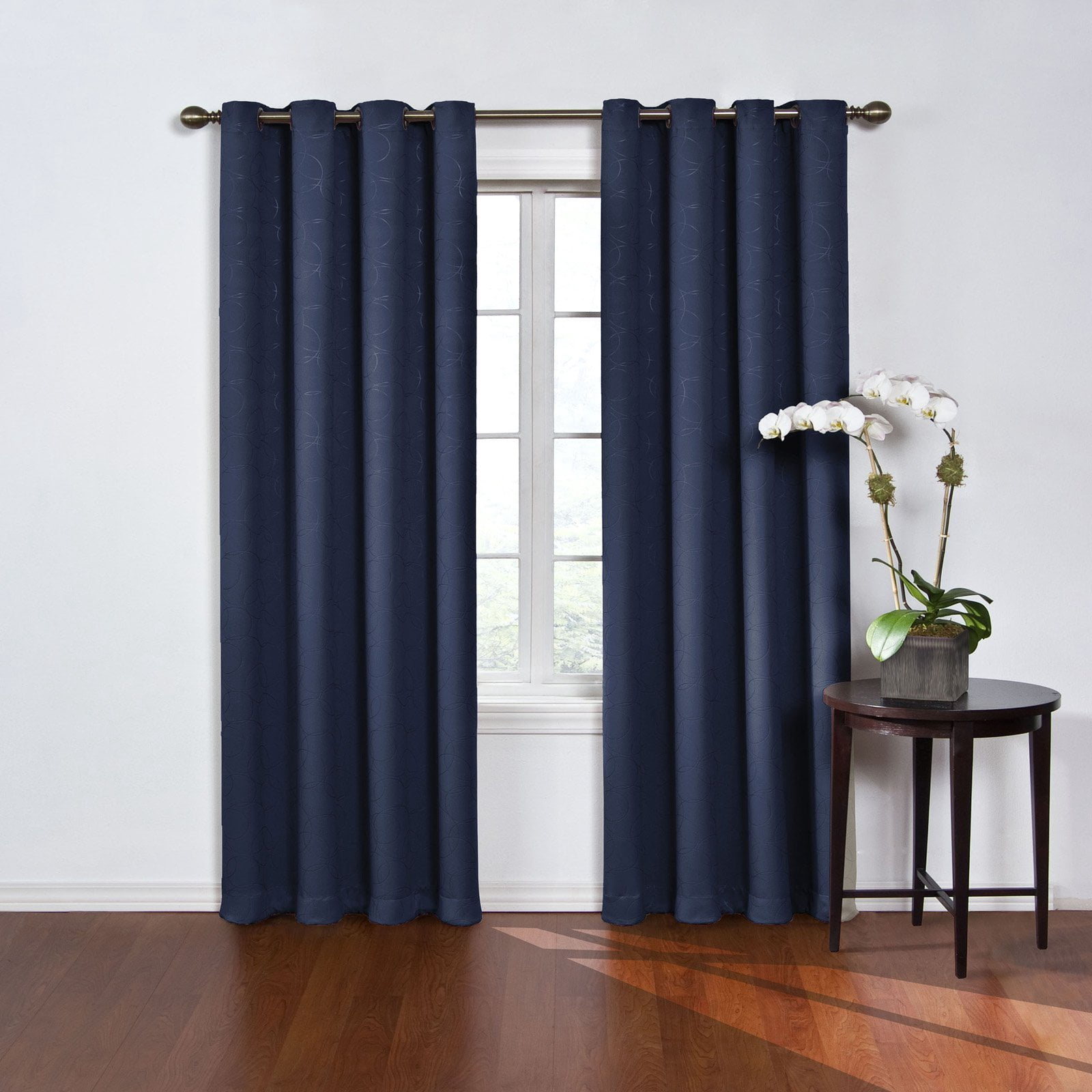Eclipse Round and Round Pattern Blackout Grommet Top Window Curtain Panel, Black, 52x63