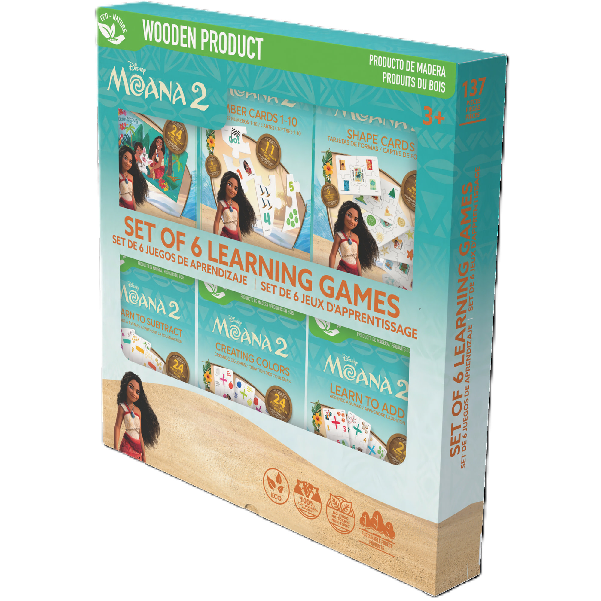Disney: Moana 2 Learning Games - Set Of 6 - Wooden Puzzles
