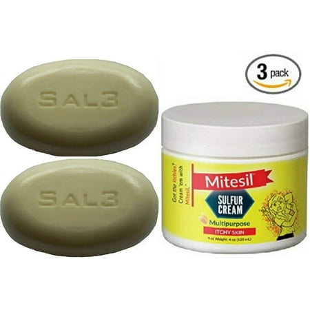 - Mite 3 Pack - Mitesil Sulfur Cream + 2 Bars SAL3 soap, 10% Sulfur, 3% Salicylic Acid