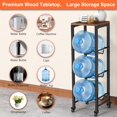 thumbnail image 3 of 5 Gallon Water Bottle Holder with 3-Tier Storage, Lockable Casters, Wood  for Kitchen Office Garage, 3 of 5