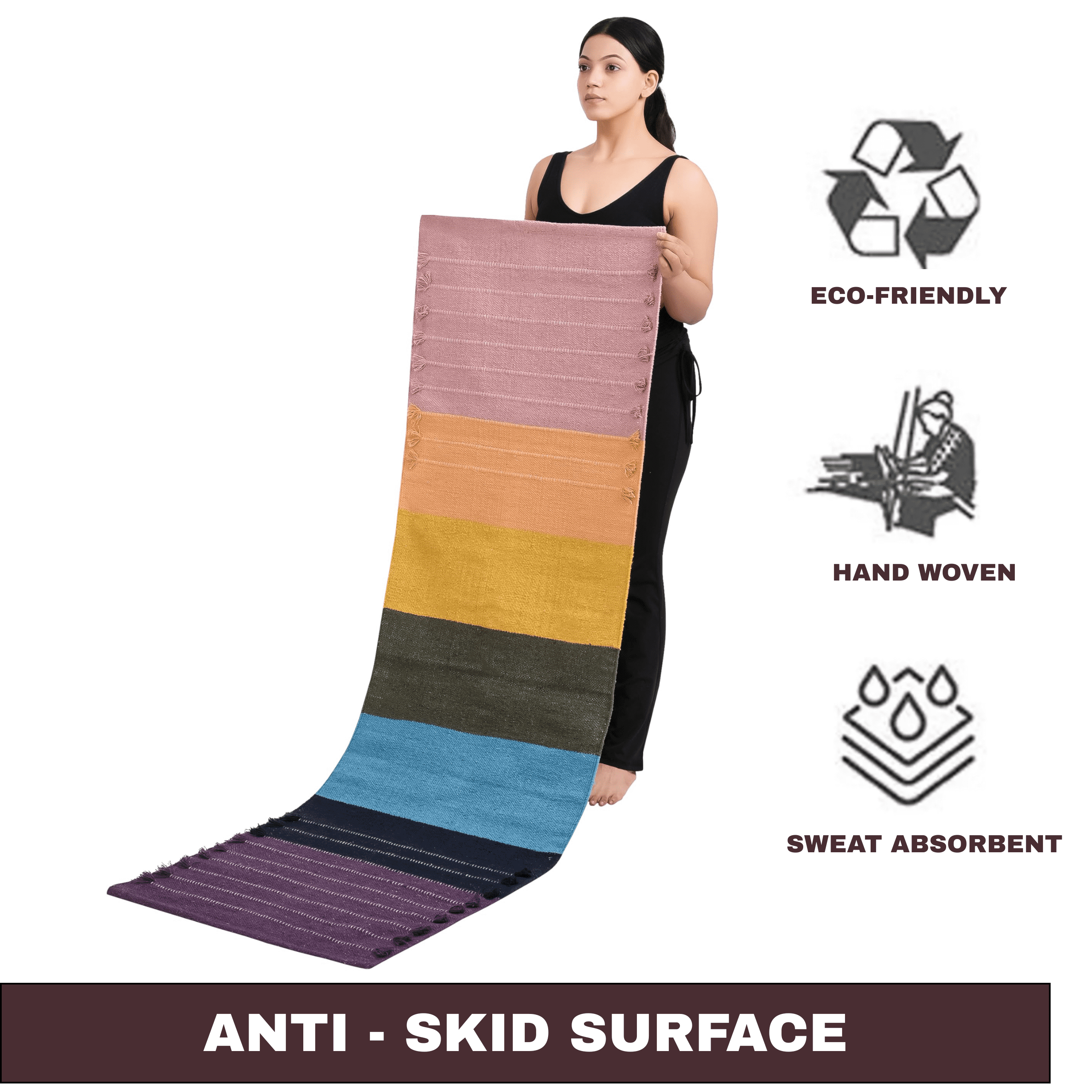 Sivi Herbal Organic Cotton Yoga Mat - Eco-Friendly Hand-Woven Non-Slip Rug - Thick & Comfortable (24”x72”x5mm) for Home Fitness & Yoga