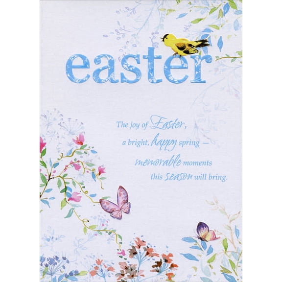 Designer Greetings Yellow Bird on Blue Lettering Easter Card
