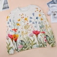thumbnail image 6 of Watercolor Wildflowers Women's Floral Printed Sweatshirt Long Sleeve Crewneck Casual Loose Vintage Graphic Pullover Tops, 6 of 7