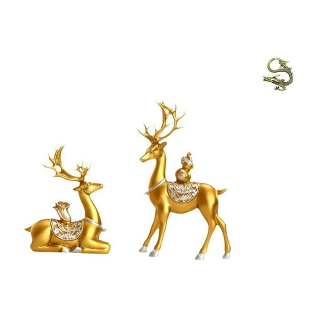 Estatuas de ciervos, escultura animal de latón y resina, adorno chino, figura Feng Shui, decoración artística de escritorio, ideal para regalar, ofici