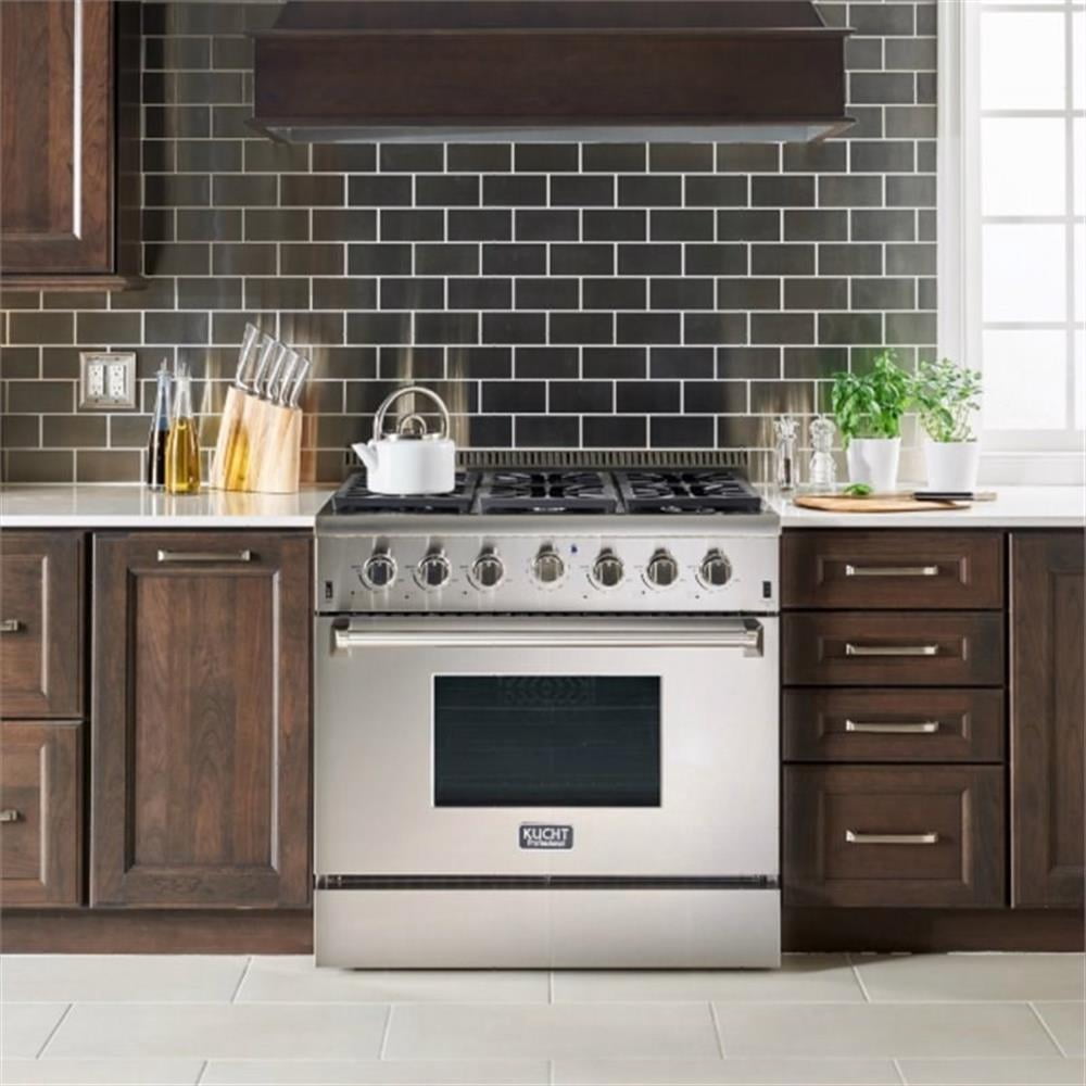 Pemberly Row 36" Dual Fuel Natural Gas Range with Knobs in Silver