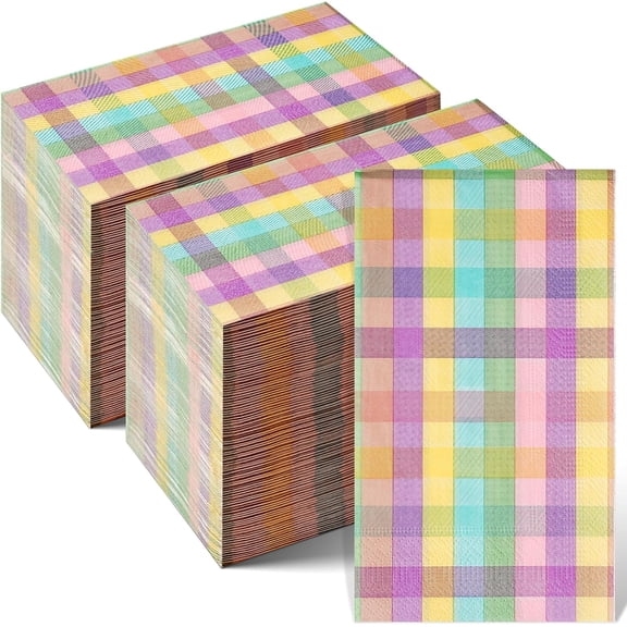 Easter Pastel Buffalo Plaid Napkins, Disposable Spring Dark Purple Pink Yellow Guest Hand Paper Napkins for Home Bathroom Picnic Wedding Party Supplies