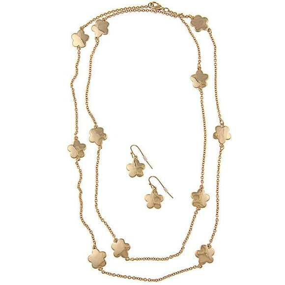 Goldtone Mirror Polish Daisy Necklace and Earring Set
