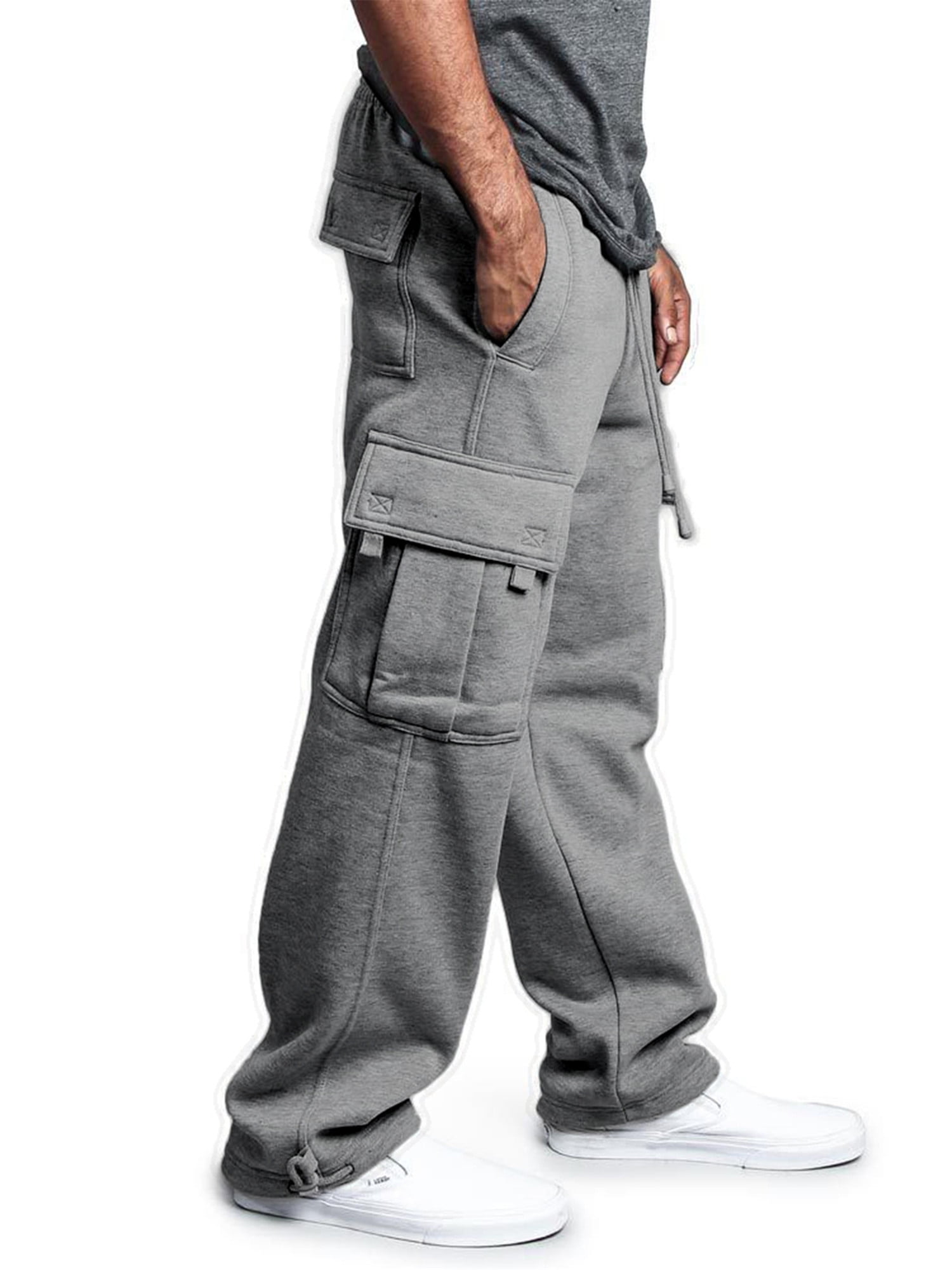 Aunavey Men's Fleece Cargo Sweatpants Solid Heavyweight Casual Pants ...