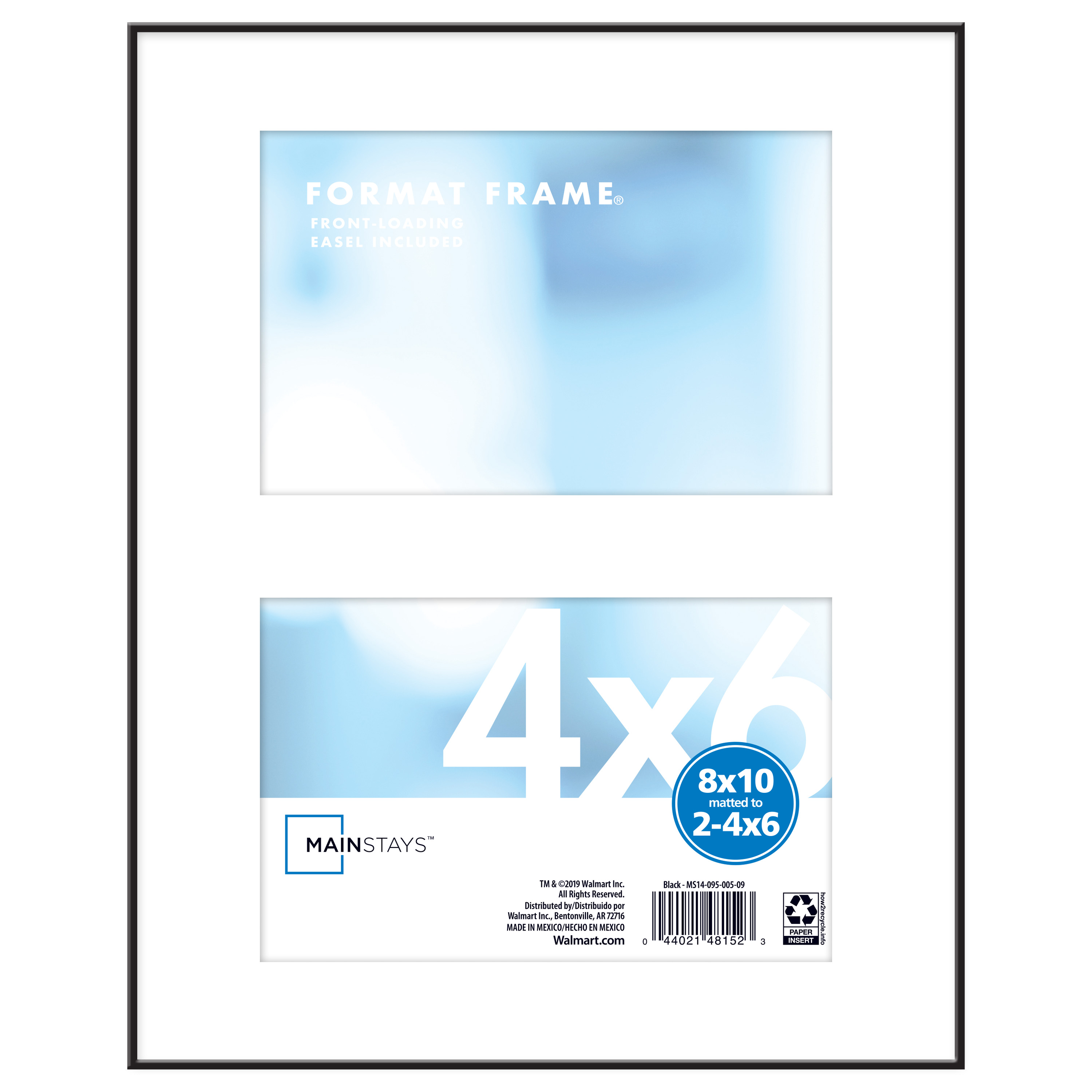 Mainstays 8x10 Inch Black Format Frame with Two 4x6 Inch Mat Openings