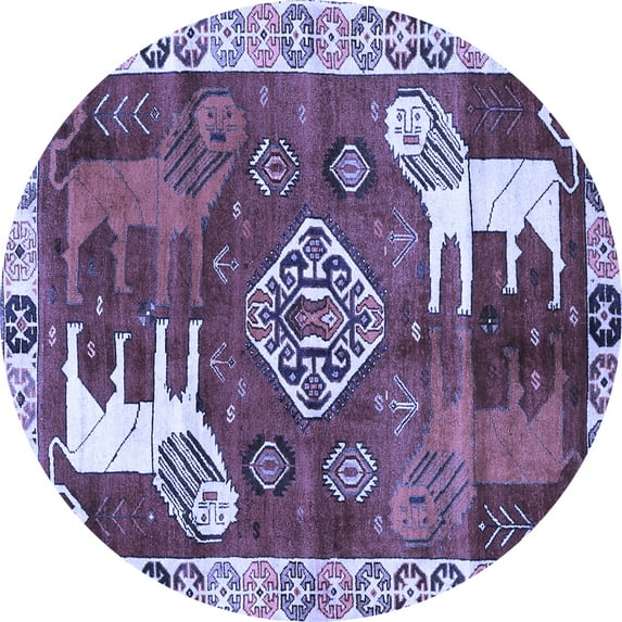 Ahgly Company Machine Washable Indoor Round Animal Blue Traditional Area Rugs, 3' Round