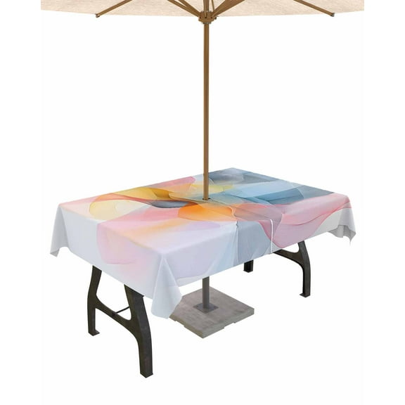 Fsddascl Colorful Abstract Art Outdoor Tablecloth - 60x120 Inch Rectangle Dining Table Cover, Wave Modern Art Waterproof Outdoor Table Cloth with Umbrella Hole & Zipper for Picnic/Patio/Party
