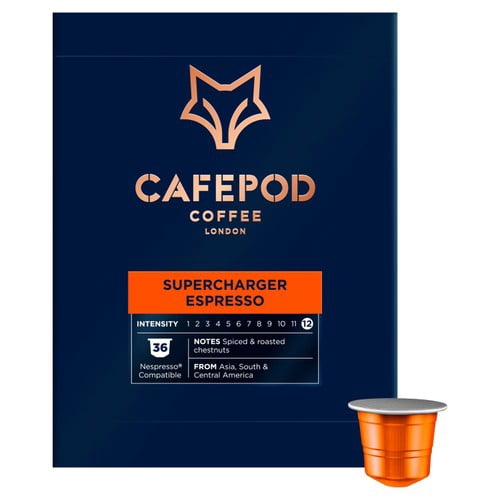 CafePod Supercharger Espresso Nespresso Compatible Aluminium Coffee Pods, 36 pods per pack, British Import (Pack of 3)