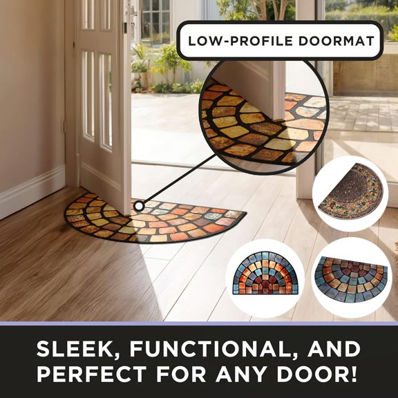 SugarBloom Semi Circular Flower Printed Door Mat, Absorbent and Dirt Resistant Bathroom Entrance Mat, Non-Slip Floor Rug for Indoor Outdoor Use,B