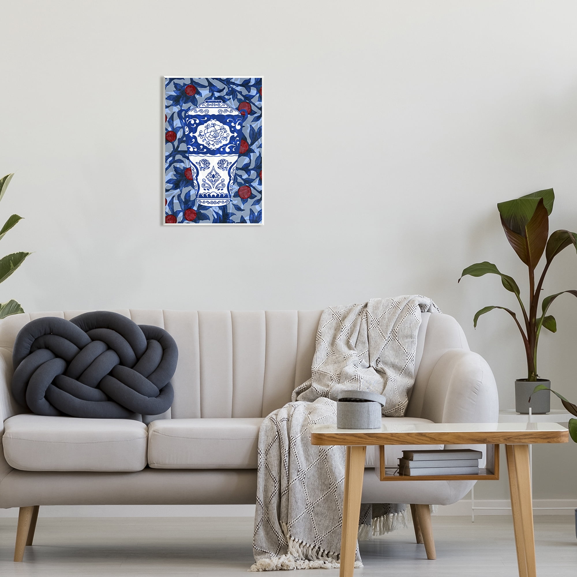 Stupell Industries Ornate Vase Red & Blue Pattern Botanical & Floral Painting Unframed Art Print Wall Art