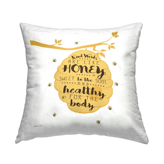Stupell Industries Kind Words Inspirational Beehive Honey Bees Design by Stephanie Workman Marrott Throw Pillow