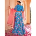 thumbnail image 5 of Janasya Women's Blue Crepe Silk Digital Floral Printed Skirt Blouse With Scarf, 5 of 5