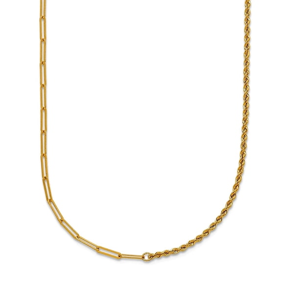 14k Solid Yellow Gold Half Rope and Half Paperclip Necklace 16 Inch 1.8mm Wide Pendant Necklace for Women