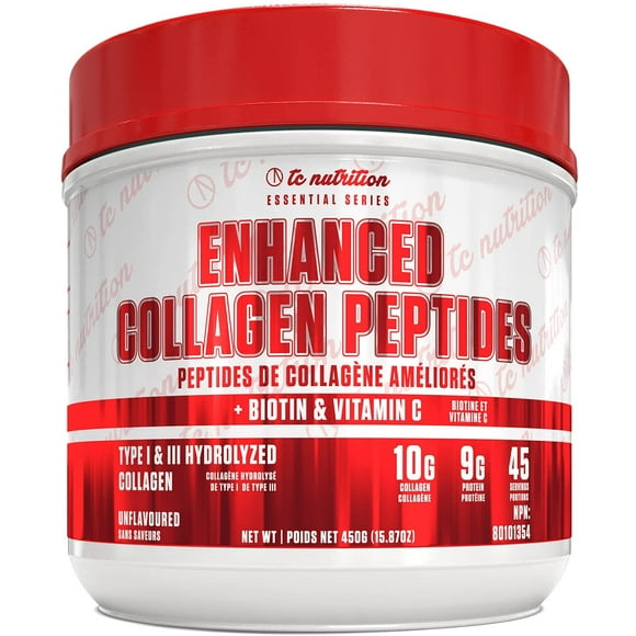TC Nutrition Collagen Peptides Powder (Type I & III) | Hydrolyzed Multi Collagen Protein Powder for Women w/Vitamin C + Biotin for Hair Growth, Skin, Nails, Recovery | Unflavoured (45 Servings)