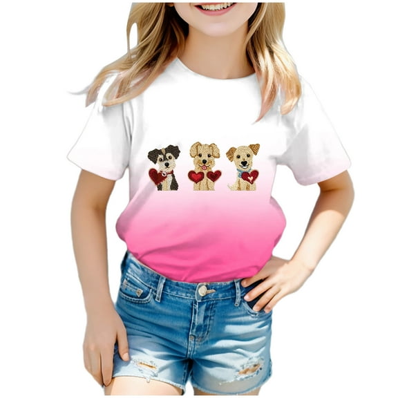 Godom Girls' Short Sleeve Shirts Kids Loose Soft Tops Kids Tee Tops Girl Clothes