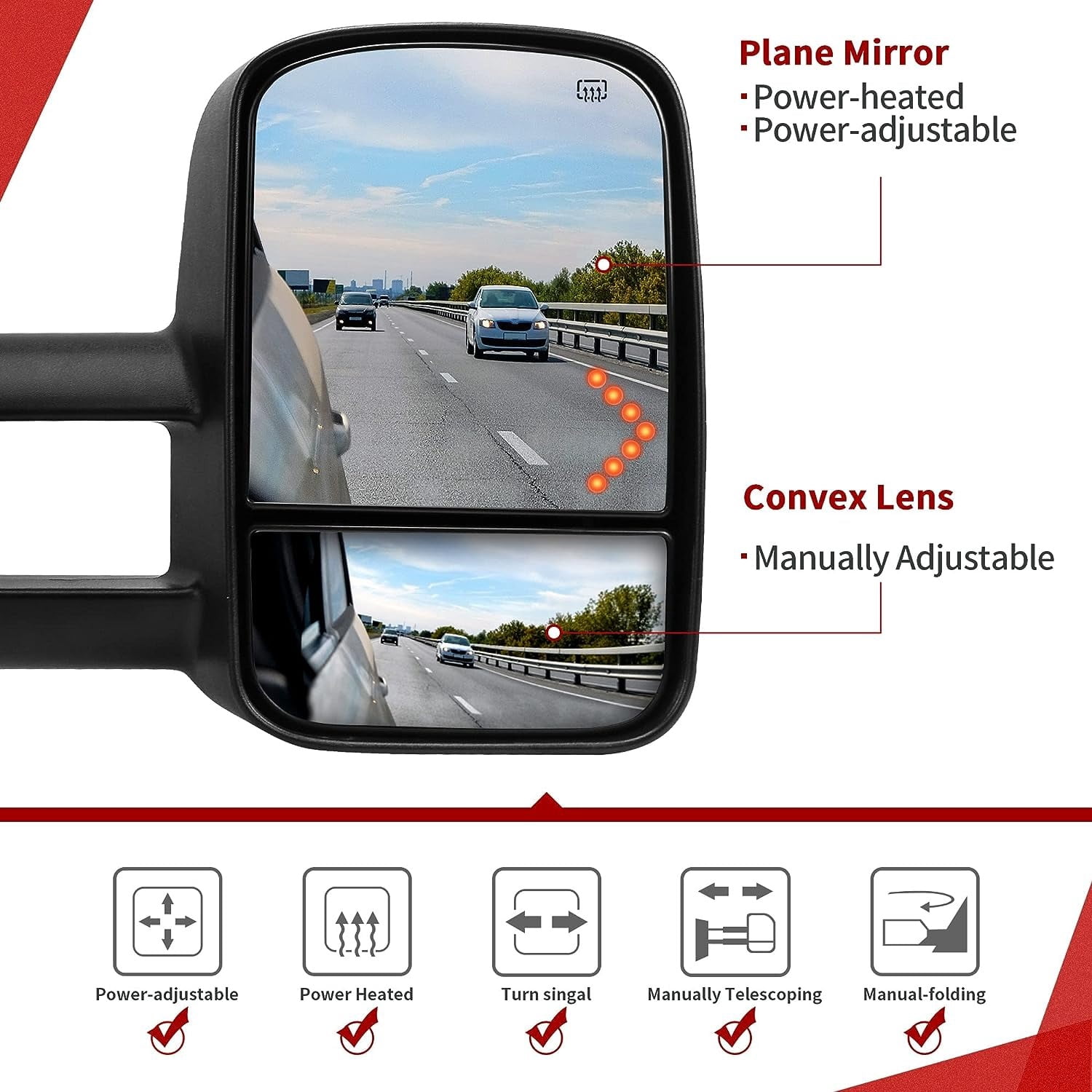 LEDKINGDOMUS Tow Mirrors Power Heated Driver and Passenger Side Compatible with 2007-2014 Chevy Silverado GMC Sierra